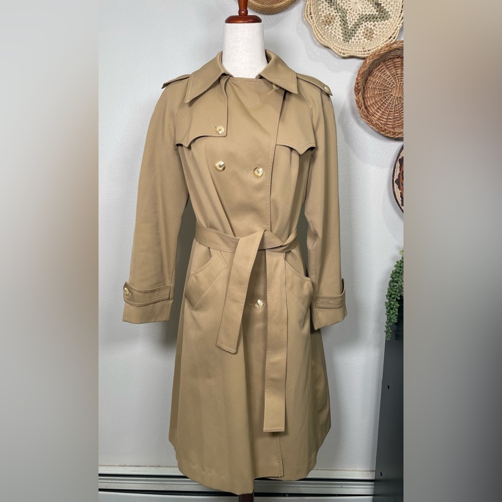 Vintage Saks Fifth Avenue Forecaster Classic Trench Coat Size 13/14 Medium Camel